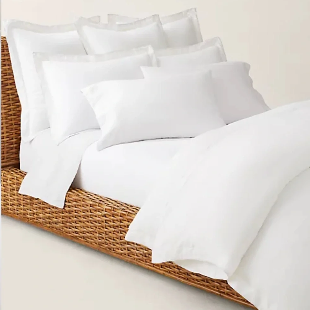 Brand New Ralph Lauren RL Linen Contrast King Duvet Cover 100% Linen White/ Sky